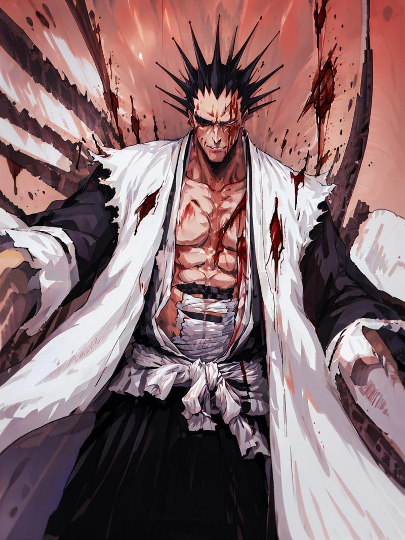 01880-1004812638-masterpiece, best quality, Kenpachi Zaraki, spiked hair, sword, japanese clothes, blood, yellow background.jpg